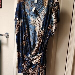 Elegant Blue and Brown Women's Blouse